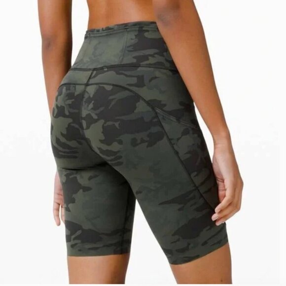 Lululemon fast and free spandex, biker shorts, green camouflage camo 4 - Picture 1 of 7